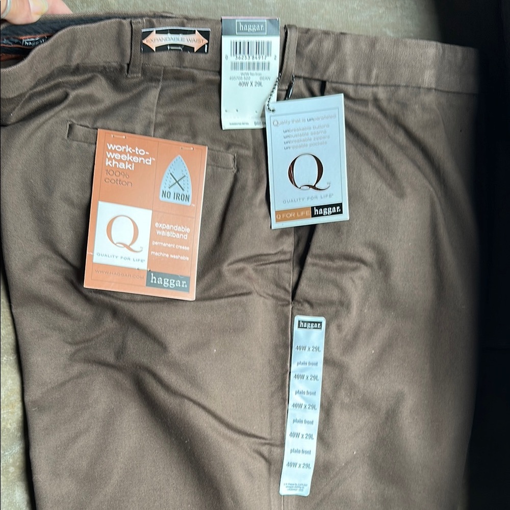 Haggar Brown Chinos Classic Flat Front Style